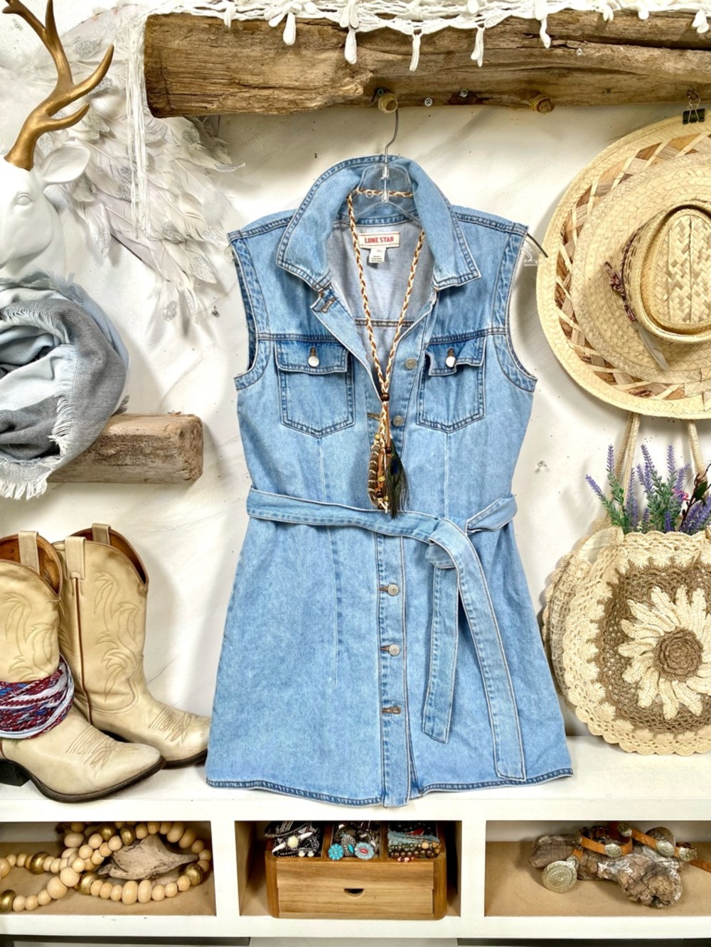 Denim/jean dress w southwestern YTK retro vibe